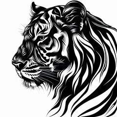 Wall Mural - A black and white drawing of a tiger's head