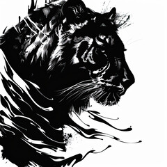Wall Mural - A black and white drawing of a tiger on a white background