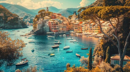 Wall Mural - A group of boats floating on top of a body of water