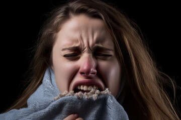 Woman about to sneeze