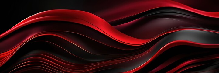 Poster - Abstract dark red grey wavy wide background