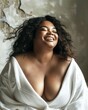 © Make Stories Studio - Body positive plus-size curvy Black Woman in White Robe, Natural Hair, Spa Beauty Wellness Photography