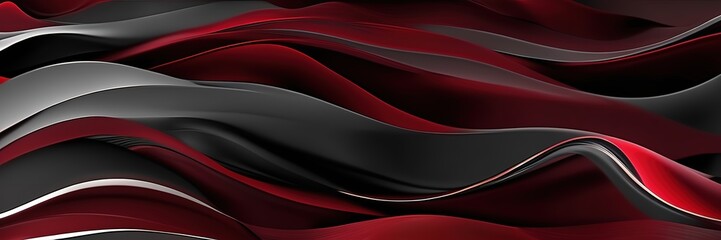 Poster - Abstract dark red grey wavy wide background