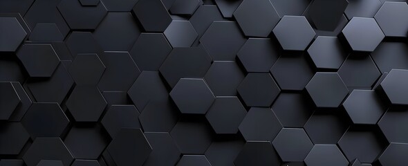 3d render of dark black hexagon pattern background, abstract wallpaper with geometric shapes and texture