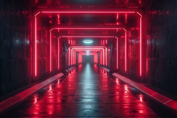 Sticker - Neon Tunnel with Red Lights