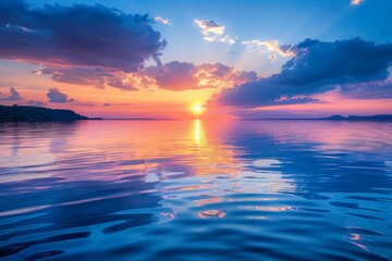 Sunset over Calm Ocean Horizon
