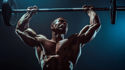 Wall Mural - a man is lifting a barbell with his arms raised