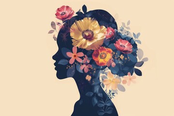 Canvas Print - Floral Silhouette of Woman with Colorful Flowers