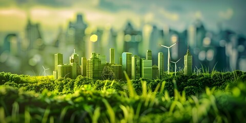 Wall Mural - Innovative green city using renewable energy sources to reduce carbon footprint. Concept Renewable Energy Usage, Carbon Footprint Reduction, Green Urban Planning, Innovative City Design