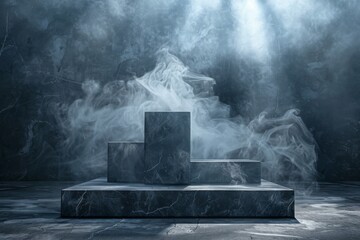 Canvas Print - Mysterious Marble Pedestal with Foggy Atmosphere