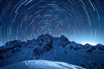 Sticker - Star Trails Over Mountain Peaks at Night