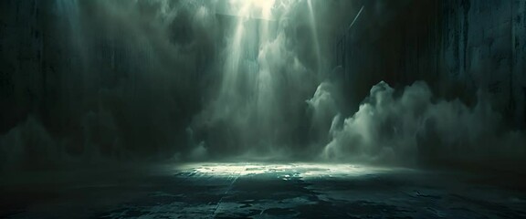 Wall Mural - Background of an empty dark room. Empty walls, lights, smoke, glow, rays