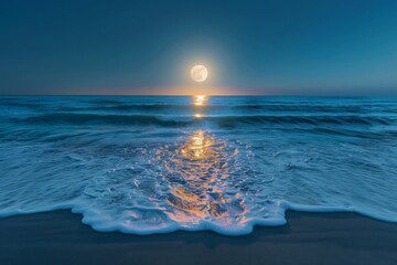 Wall Mural - Full Moon Over Tranquil Ocean Waves