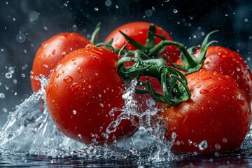 Wall Mural - Fresh Red Tomatoes with Water Splash