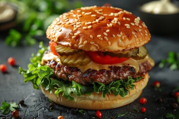 Wall Mural - Delicious Cheeseburger Close-Up