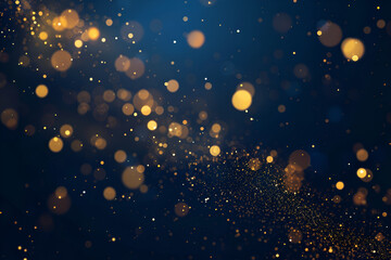 Wall Mural - abstract background with Dark blue and gold particle. Christmas Golden light shine particles bokeh on navy blue background. Gold foil texture. Holiday concept.