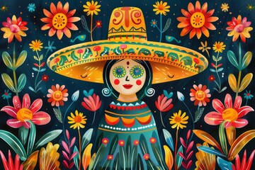 Wall Mural - Colorful Mexican Folk Art