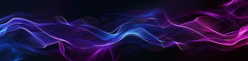 Wall Mural - Abstract Background with Blue and Purple Glowing Waves on Black
