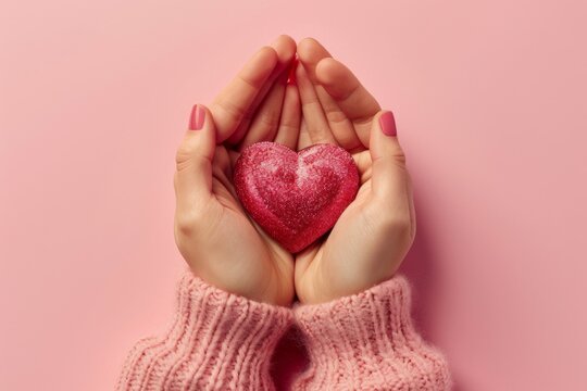Holding Glittery Heart with Pink Sweater
