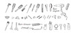 © Natalia - Large set of hairdresser tools in doodle style. Hair dryer, comb, hairbrush, hairpin, invisible, mirror, scissors, hairgrip, hair-slide,shampoo, curling iron. Stylist. Beauty salon. Hand drawn