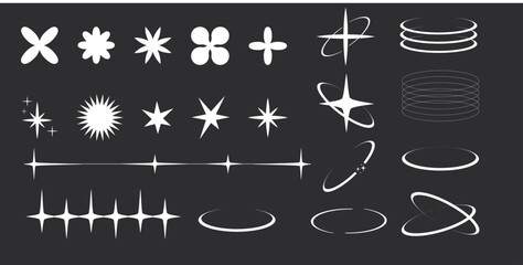 Wall Mural - set of y2k minimal geometric shapes thin line rings, abstract aesthetic element illustrated for bann