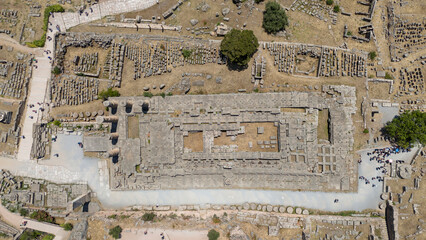 Wall Mural - Aerial bird's eye view photo taken by drone of archaeological site of ancient Delphi, site of temple of Apollo and the Oracle, Voiotia, Greece