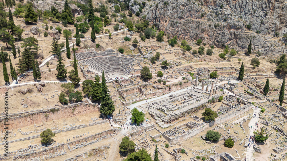 Aerial bird's eye view photo taken by drone of archaeological site of ...