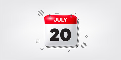 Wall Mural - Calendar date of July 3d icon. 20th day of the month icon. Event schedule date. Meeting appointment time. 20th day of July. Calendar month date banner. Day or Monthly page. Vector
