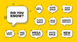 © blankstock - Offer speech bubble icons. Did you know tag. Special offer question sign. Interesting facts symbol. Did you know chat offer. Speech bubble discount banner. Text box balloon. Vector