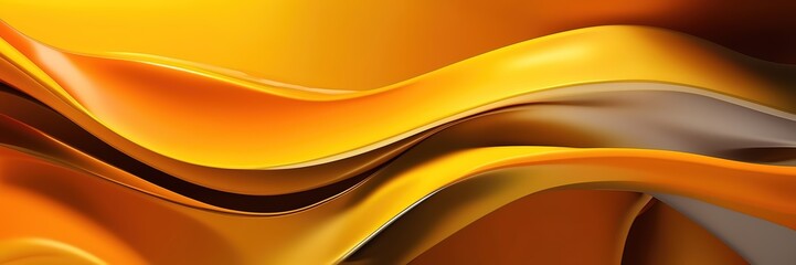 Poster - Abstract orange yellow silver wavy wide background cover