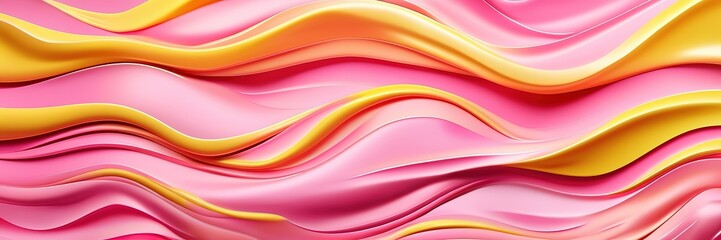 Poster - Abstract pink yellow wavy wide background cover