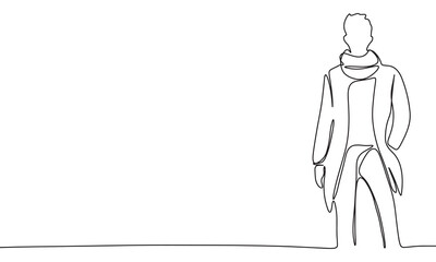 Wall Mural - One line continuous man fashion silhouette. Hand drawn vector art.