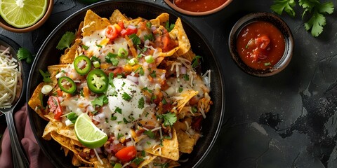 Wall Mural - Chicken chilaquiles dish invented. Concept Mexican cuisine, Traditional recipes, Savory chicken, Authentic flavors, Comfort food