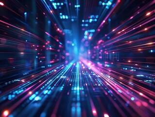 Poster - Digital technology abstract background with blurred lights and moving lights, in the style of precisionist lines.