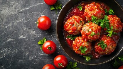 Wall Mural - Meatballs served with tomato sauce and parsley