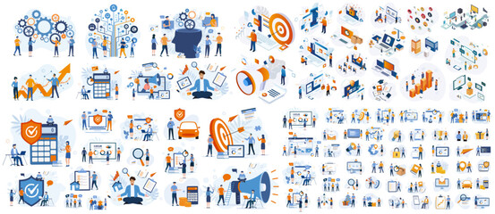 Wall Mural - illustration collection marketing, finance, business, data, systems, ...