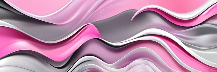 Poster - Abstract pink silver grey wavy wide background cover