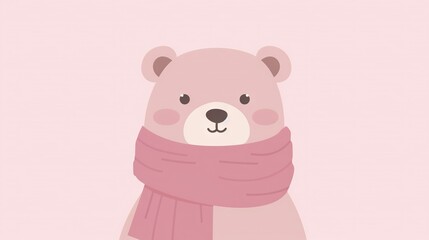 Sticker -  Pink bear with scarf on pink background in pink rectangle