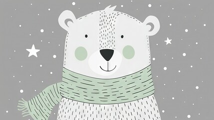 Wall Mural -   A polar bear in a scarf, with stars on his neck