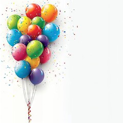 Poster -   A group of balloons floats in the sky, adorned with confetti and streamers