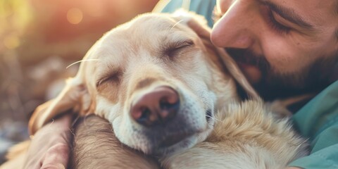 Wall Mural - pet care happy dog veterinarian clinic check-up animal health pet owner love