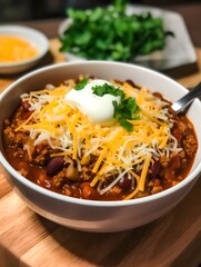 Wall Mural - Traditional Mexican Chili Con Carne, featuring hearty minced meat and tender red beans simmered in a rich, flavorful sauce.