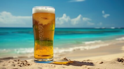 Wall Mural - beer on the background of the beach. Selective focus