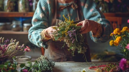 Poster - A woman collects medicinal herbs