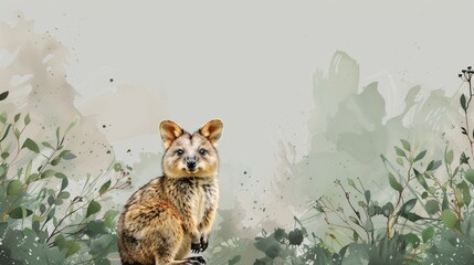 Wall Mural - Hyena atop a rock against a green-white backdrop, brushed with strokes