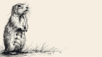 Wall Mural -  A groundhog in black and white, depicted standing on its hind legs with front paws touching the ground