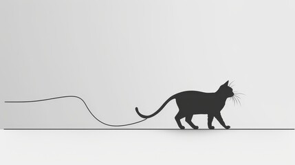 Wall Mural -  A black cat atop a white floor, adjacent to another black cat perched on a white wall