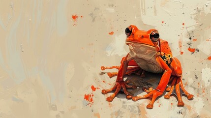Wall Mural -  A frog atop a papered canvas with paint splatters