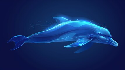 Wall Mural -  A dolphin appearing to hover in mid-air, illuminated from below by a soft light, its face and tail exposed