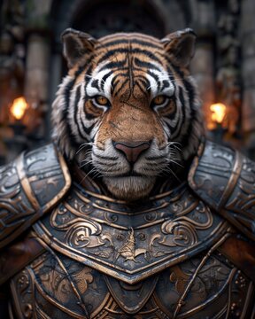 Fierce tiger warrior in ornate armor